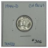 1944-D  Mercury Dime   Ch BU-63