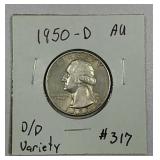 1950-D  Washington Quarter   AU  D/D Variety