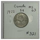 1922  Canada  5 Cents   MS-63