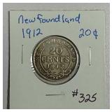 1912  Newfoundland  20 Cents   F+