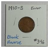 1910-S  Lincoln Cent   Blank reverse