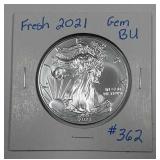 2021  $1 Silver Eagle   Fresh Gem BU