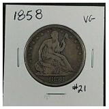 1858  Liberty Seated Half Dollar  VG
