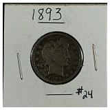 1893  Barber Quarter  AU