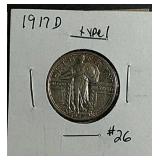 1917-D  Type I  Standing Liberty Quarter  EF