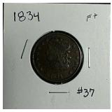 1834  Classic Head Half Cent  F+