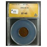 1912-S  Lincoln Cent  ANACS  EF-45