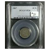 1867  Three Cent Nickel  PCGS  VF-20
