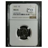 1937  Buffalo Nickel  NGC  MS-65