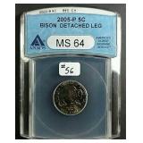 2005-P  Westward Journey Nickel  ANACS MS-64 Error