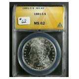 1881-S  Morgan Dollar  ANACS  MS-62