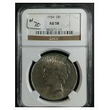 1934  Peace Dollar  NGC  AU-58