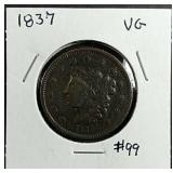 1837  Large Cent  VG