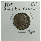 1935  Double Die Reverse Buffalo Nickel  EF
