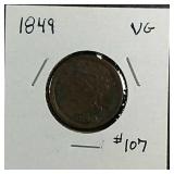 1849  Braided Hair Half Cent  VG