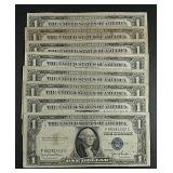 Lot of 9  $1 Silver Certificates