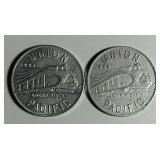 2 1934 Union Pacific Lucky Piece Alum Tokens