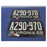 PAIR-- 1962 VA LICENSE PLATES