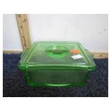 GREEN URANIUM GLASS REFRIGERATOR DISH -- GLOWS