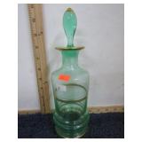 GREEN URANIUM GLASS W/ GOLD TRIM DECANTER -- GLOWS