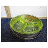 VASELINE URANIUM GLASS DIVVIDED DISH -- GLOWS