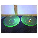 2-- GREEN URANIUM GLASS FEDERAL SAUCERS -- GLOWS