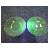 2-- GREEN URANIUM GLASS SAUCERS PATRICIAN SPOKE