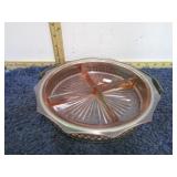 PINK DEPRESSION GLASS DIVIDED DISH W/ CARRIER