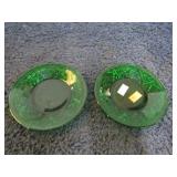 2-- GREEN GLASS SAUCERS