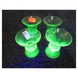 4-- GREEN URANIUM GLASS CORDIALS -- GLOWS UNDER UV