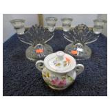 SUGAR BOWL & CANDLE HOLDERS