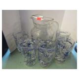 BLUE WILLOW TEA PITCHER & GLASSES