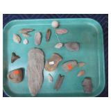 INDIAN ARTIFACTS- ARROW HEADS, PAINT POTS, ETC