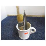 VINTAGE SHAVING MUG, BRUSH & STRAIGHT RAZOR