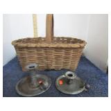 VINTAGE SPLIT OAK GATHERING BASKET & CANDLE HOLDER