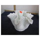 MILK GLASS RUFFLED BOWL