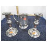 PEWTER MUG & CANDLE HOLDERS