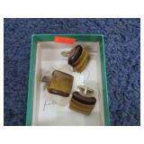 TIGER EYE CUFF LINKS & TIE CLIP