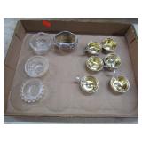 GLASS & STERLING SILVER SALT CELLARS & SPOONS