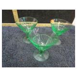3-- GREEN GLASS DESSERT BOWLS