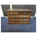 JEWELRY BOX W/ COSTUME JEWELRY, KNIVES, TOKENS, ET