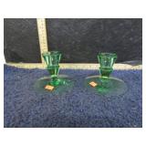 HEISEY GLASS GREEN LIBERTY CANDLE HOLDER