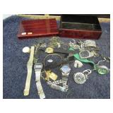 TRIKET BOX W/ ASSORTED WATCHES, ETC