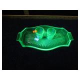 GREEN URANIUM GLASS DISH & CUPS