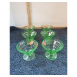 6-- GREEN URANIUM GLASS DESSERT BOWLS