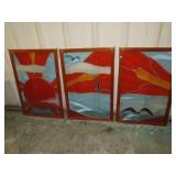 3-- STAINED GLASS PANELS -- 24" X 36" EACH