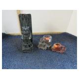 CARVED ONYX VASE & BOOKEND