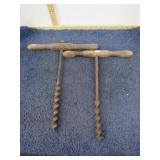 2-- VINTA;GE WOOD BORING AUGERS