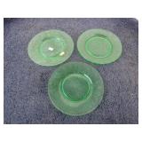 3-- GREEN URANIUM GLASS PLATES -- GLOWS UNDER UV