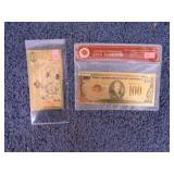 GOLD PLATED BANKNOTE & NEW HAMPSHIRE GOLDBACK